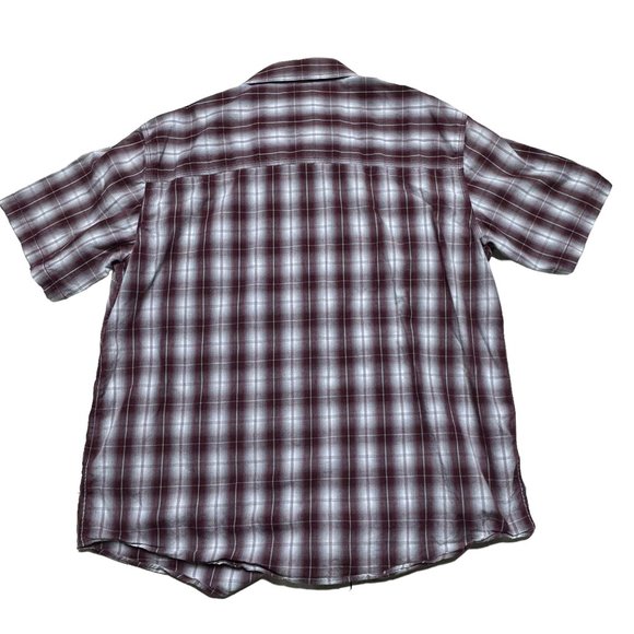 American Worker Shirt Mens Large Plaid Gray Burgundy Short Sleeve Casual - Picture 3 of 8